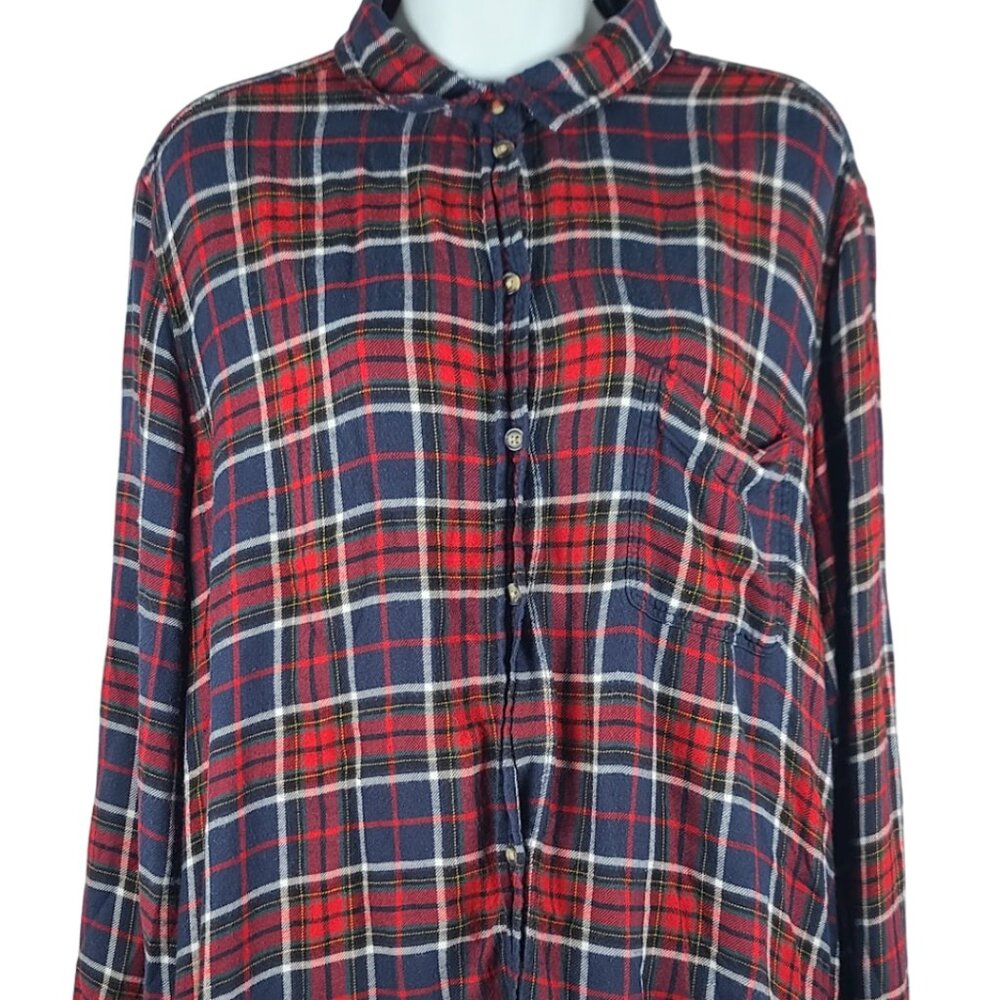 American Eagle Outfitters Women's Red Blue Plaid Boyfriend Fit Flannel Shirt XXL